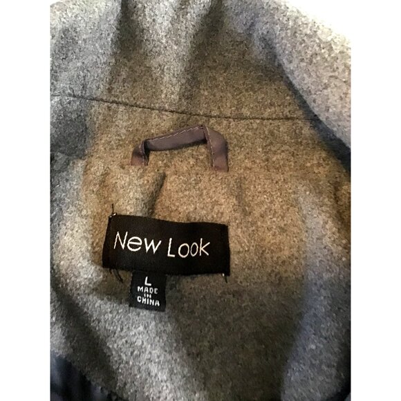 NEW LOOK -WOMEN'S GREY COAT LONG SLEEVE 40% WOOL BUTTON FRONT CLOSURE SIZE LARGE - Picture 3 of 7